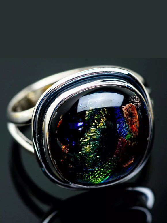 Dichroic Glass & Sterling Silver /Sz 12