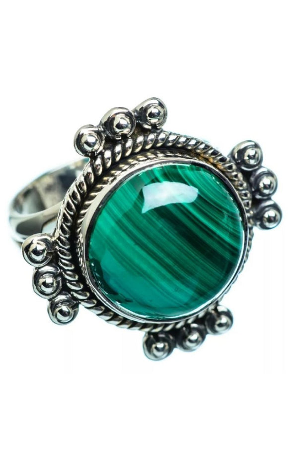 Malachite Gemstone &  Sterling Silver/ Sz 7.5