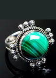 Malachite Gemstone &  Sterling Silver/ Sz 7.5